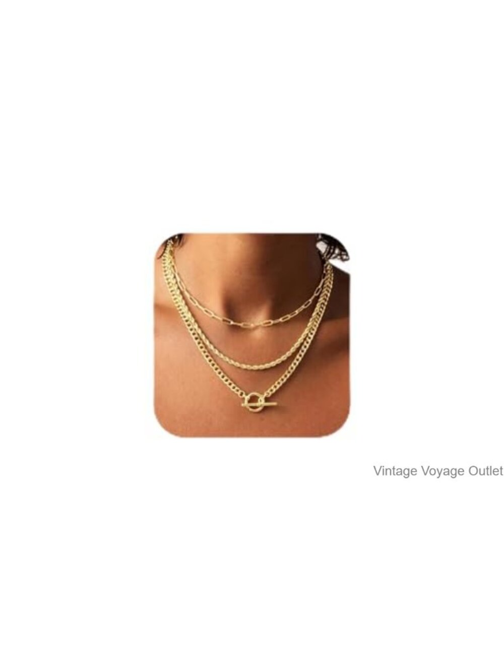 14K Gold Plated Layered Necklace Set Paperclip Rope Cuban Link Chain
